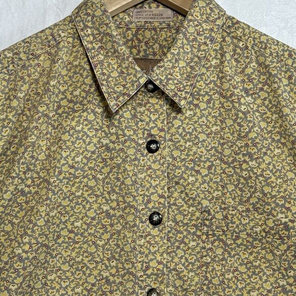 Vintage TAMI Shirt Medium M Floral Button Down 100% Cotton Hong Kong Yellow Gray - Picture 1 of 9